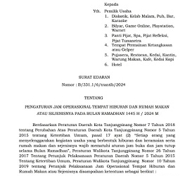 Pemko Tanjungpinang Keluarkan SE Selama Bulan Ramadhan: Diskotik, Pub dan Sejenisnya Tutup, Kecuali Fasilitas Hotel