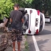 Sopir Diduga Ngantuk, Honda Mobilio Putih Tabrak Tanggul dan Terbalik di Batu 5