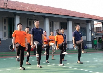 Tingkatkan Disiplin, WBP Rutan Tanjungpinang Antusias Ikuti Latihan PBB