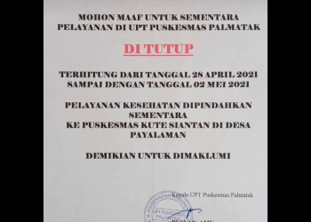 Puskesmas Palmatak di Tutup Sementara Akibat Salah Satu Tenaga Medis Terpapar Corona